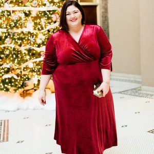Catherines Red Velvet Faux Wrap Maxi Dress